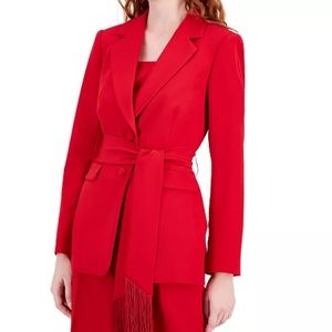 Tahari ASL Women's Fringe-Belt Blazer Lipstick Red Sz 4  BNWT